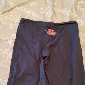 Be Present Embroidered Navy Cropped Pants with Lotus Flower